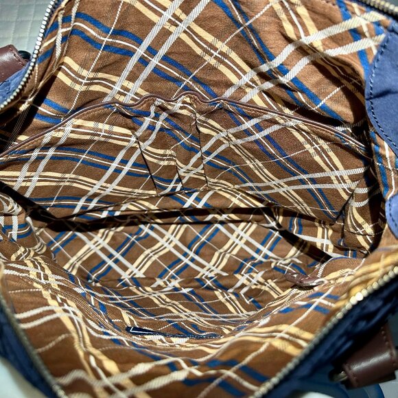 Vera Bradley WILDWOOD PARK Large Navy Quilted Leather Trim Travel Shoulder Bag - Picture 6 of 12